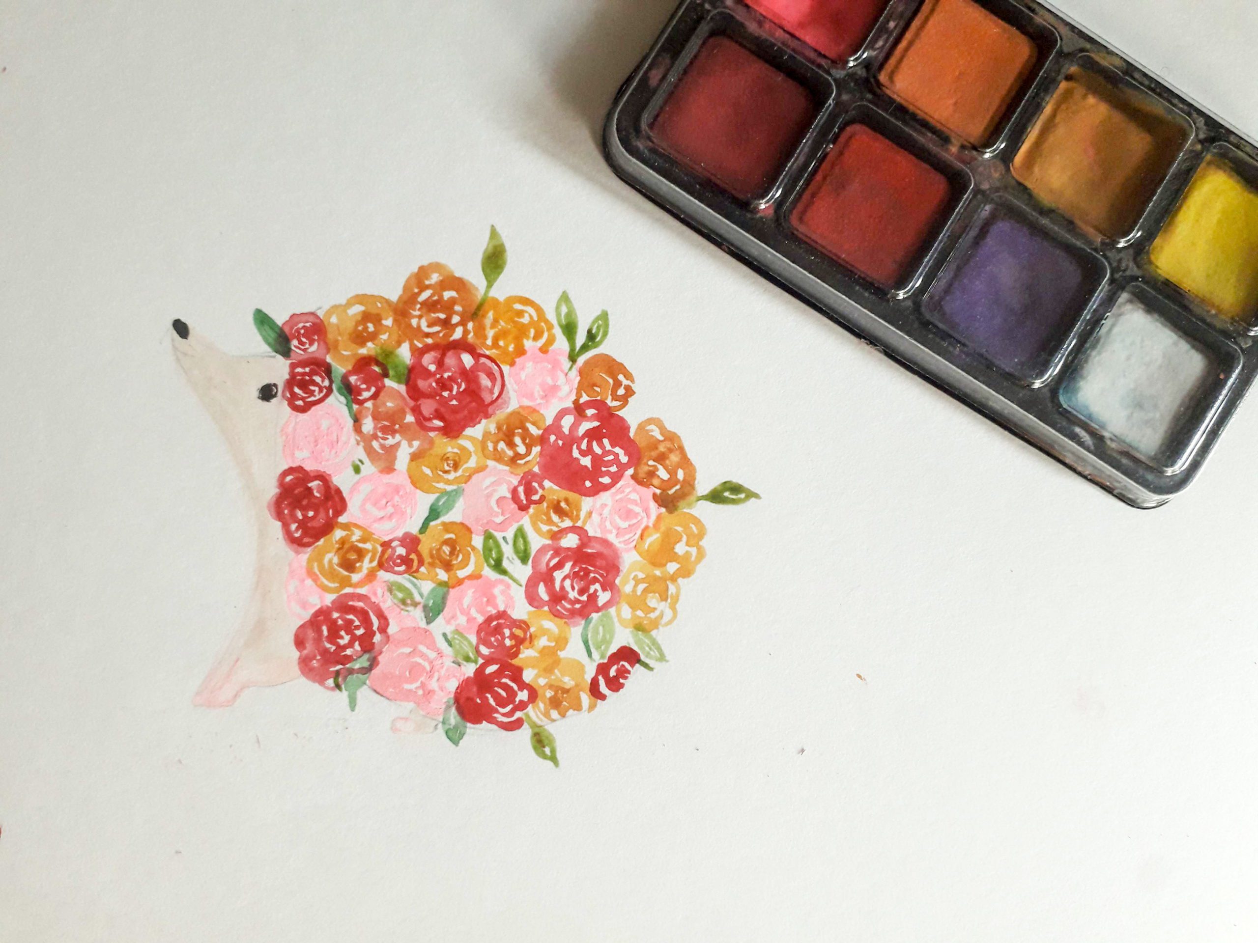 Aquarelle de hérisson en Art-thérapie à Vertou et Rezé.